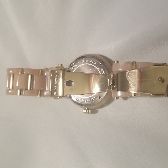 Women's Michael Kors Stainless Steel Pink Resin & Goldtone Link Bracelet Band - Picture 3 of 11